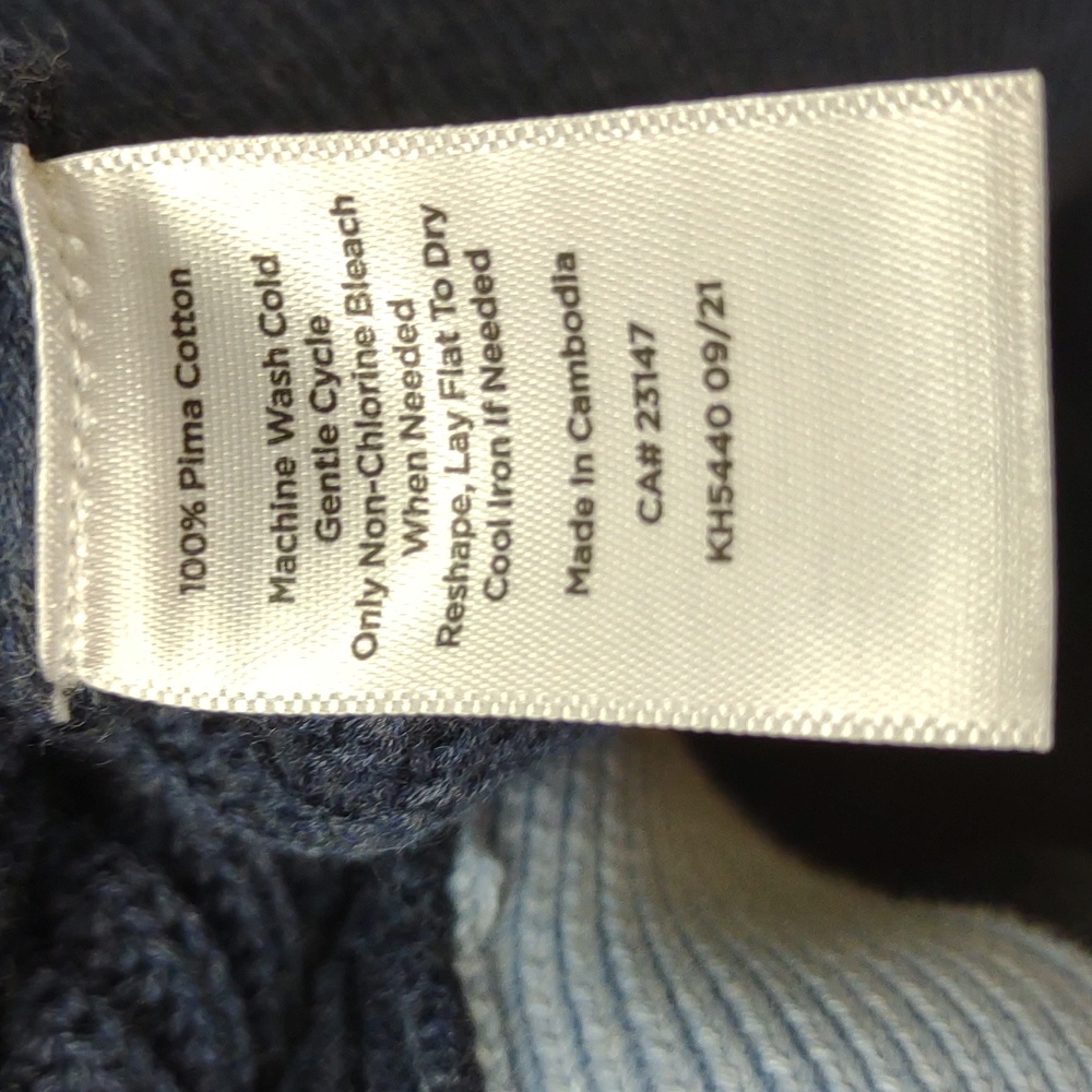 Talbots Women's Pima Cotton Blue Colorblock Shaker Stitch LS V-Neck Cardigan - Picture 8 of 8